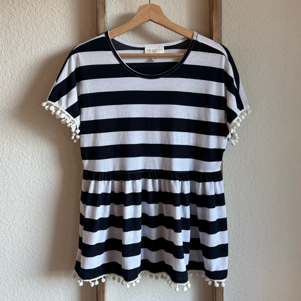 Studio JPR striped Pom Pom peplum top sz: Med